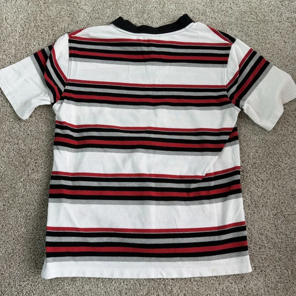 Y2K Southpole Polo Shirt Mens Large White Stripe Short Sleeve Cotton Blend